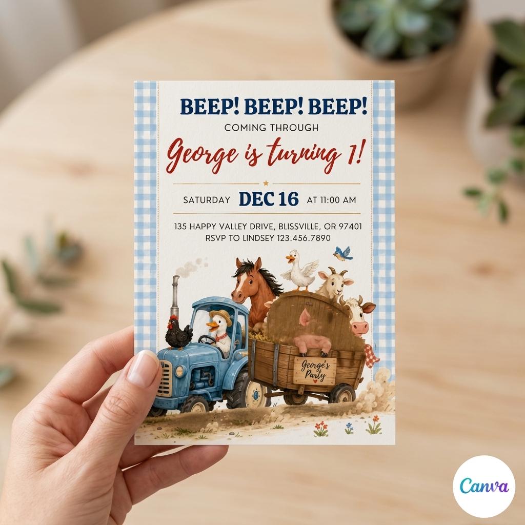 Farm Animals Birthday Invitation, Blue Truck invitation, Oink Moo Baa invite, Little Blue, Barnyard animals party invite (Digital Download)