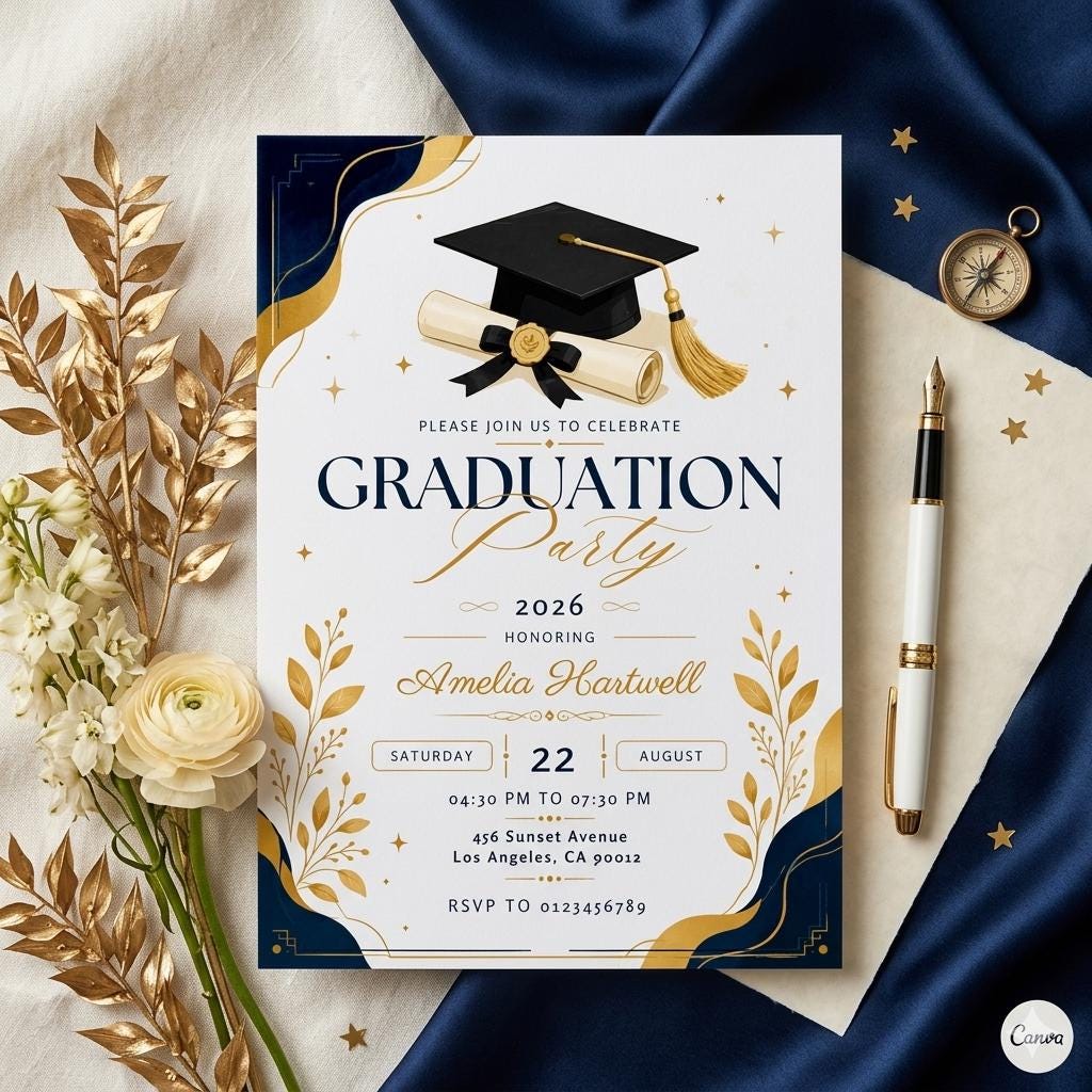 Editable Graduation Party Invitation Template, Graduation Announcement Template, Minimalist Graduation Invite, Grad Party (Digital Download)