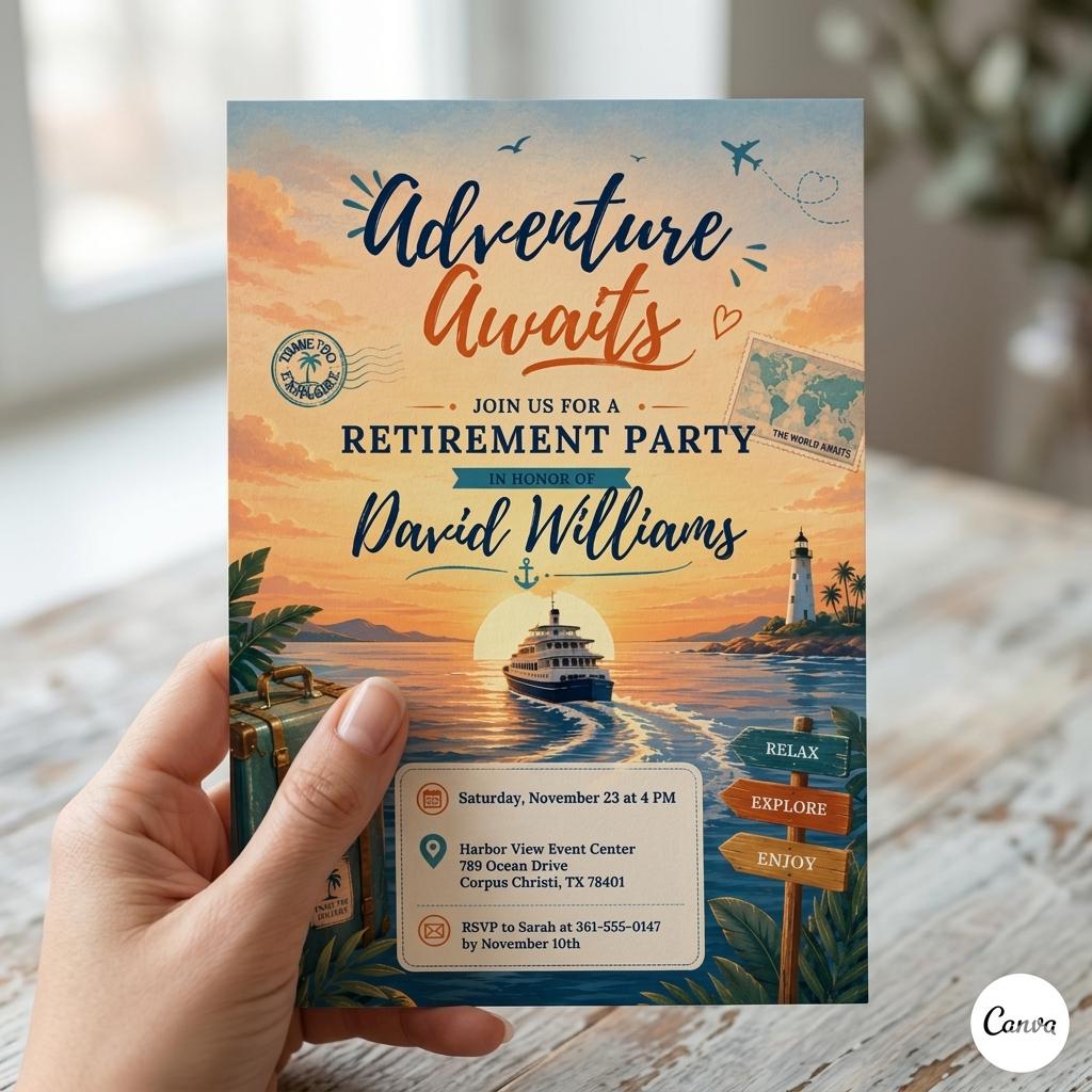 Adventure Awaits Retirement Party Invitation ,Retirement Party Invitation, Adventure Awaits Theme (Digital Download) , A18