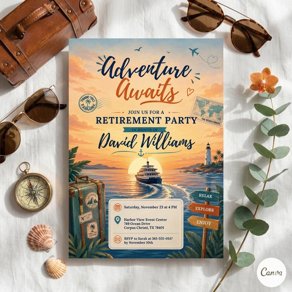 Adventure Awaits Retirement Party Invitation ,Retirement Party Invitation, Adventure Awaits Theme (Digital Download) , A18