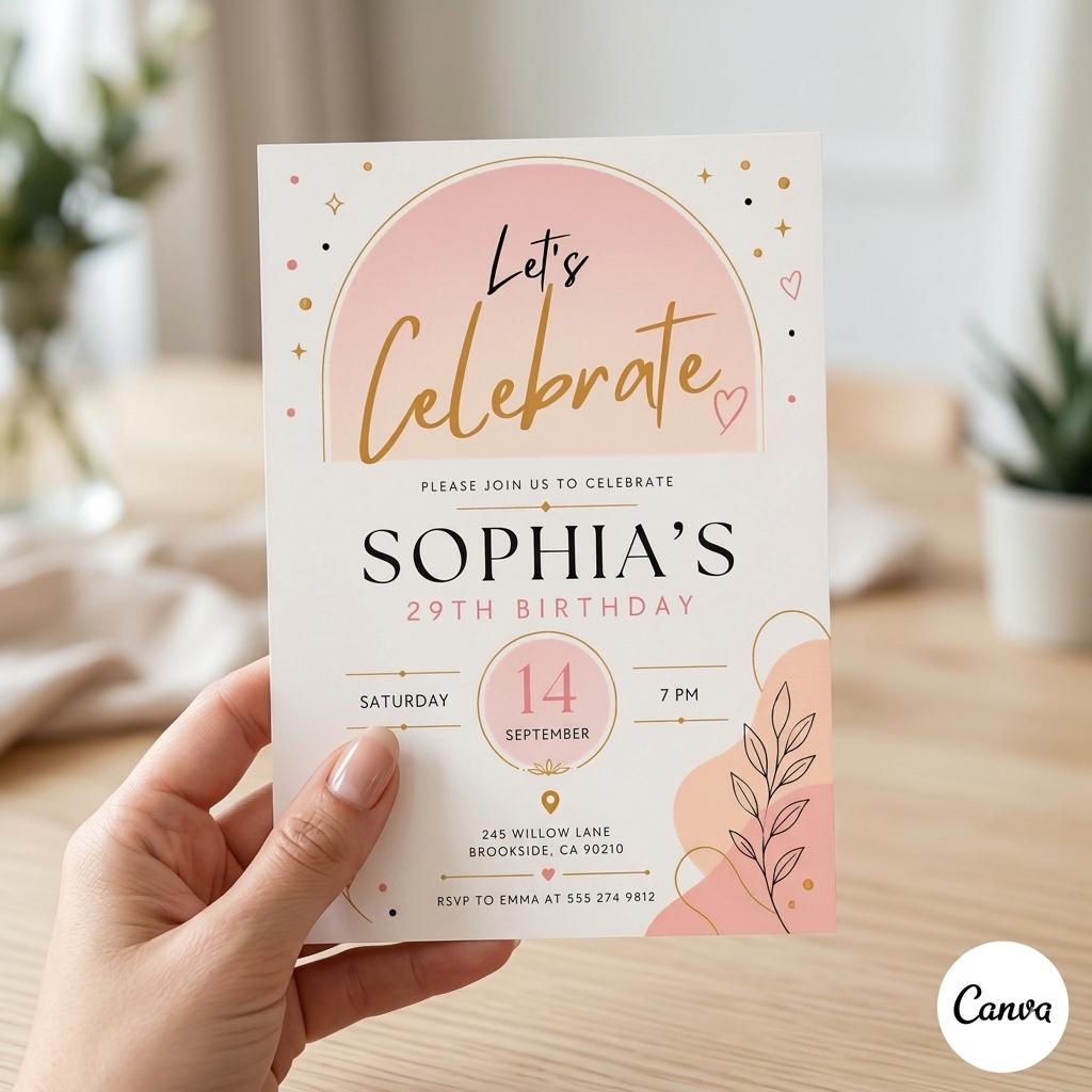 Let's Celebrate Birthday Invitation, Confetti Birthday Invitation Template, Editable Canva Template