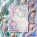 Mermaid Birthday Invitation Template: Three Under the Sea, Editable Canva Design (Digital Download)