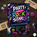 Editable Rock Star Birthday Party Invitation Neon Glow Party Like A Rockstar Birthday Neon Glow Singing Music Party