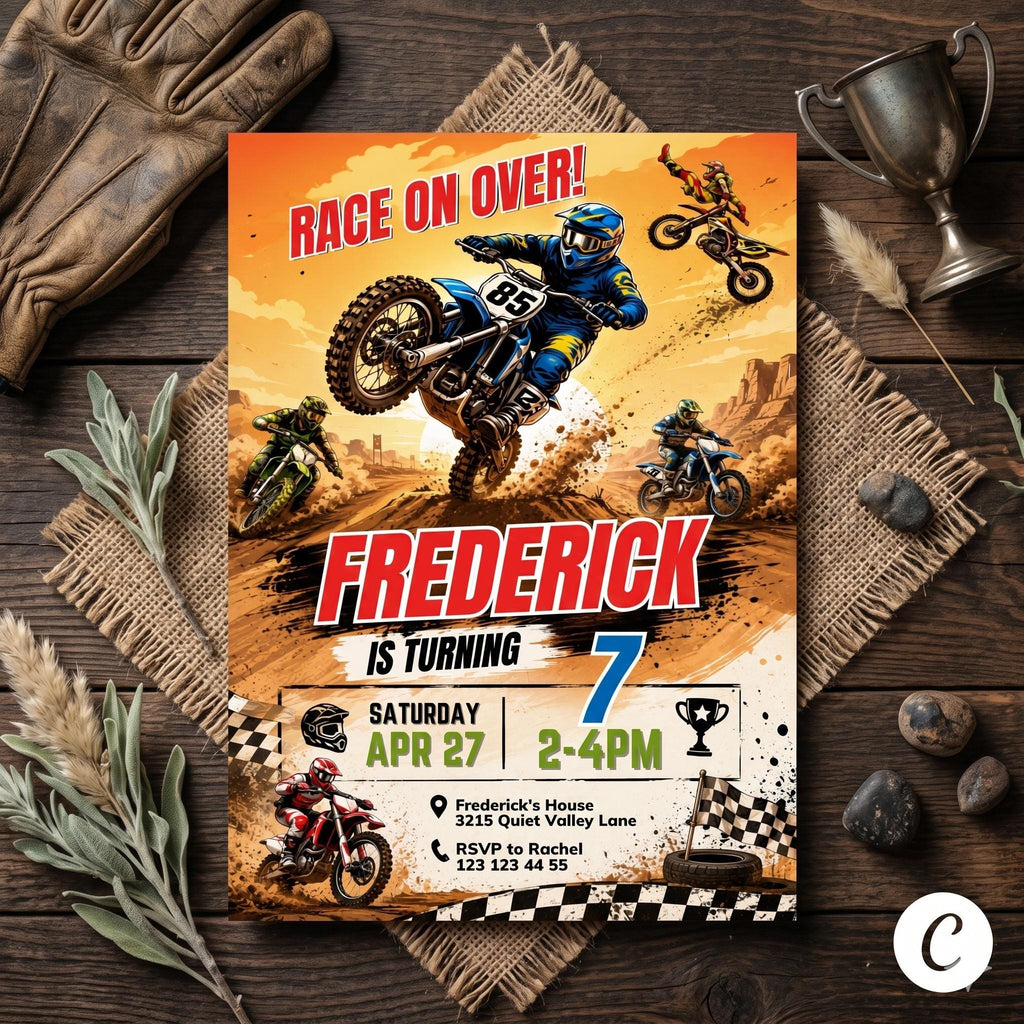 Motocross Birthday Invitation Template, Editable Canva Motocross Party Invite for Kids, Dirt Bike Birthday Theme, Editable Canva Template