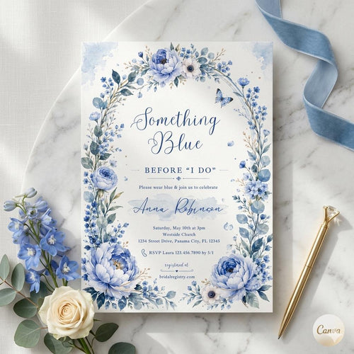 Blue Floral Bridal Shower , Something Blue Before I Do Bridal Shower Invitation (Digital Download)