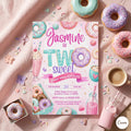 Editable Donut Birthday Invitation: Two Sweet Invitation, 2nd Birthday Invitation, Two Year Dessert , Candy Sweets Invite (Digital Download)