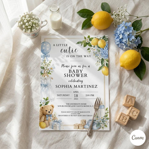 A Little Cutie is on the way Baby Shower Invitation, Orange Citrus Invite, Digital or Print Editable Template