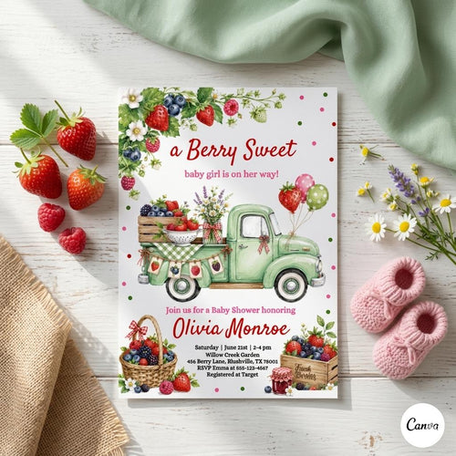 Baby Shower Invitation: Berry Sweet Theme ة Strawberry Baby Shower Invite, Girl Baby Shower (Digital Download)