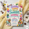 End of School Party : Summer Party Invitation Goodbye School Hello Summer Editable Kids Template (Digital Download)