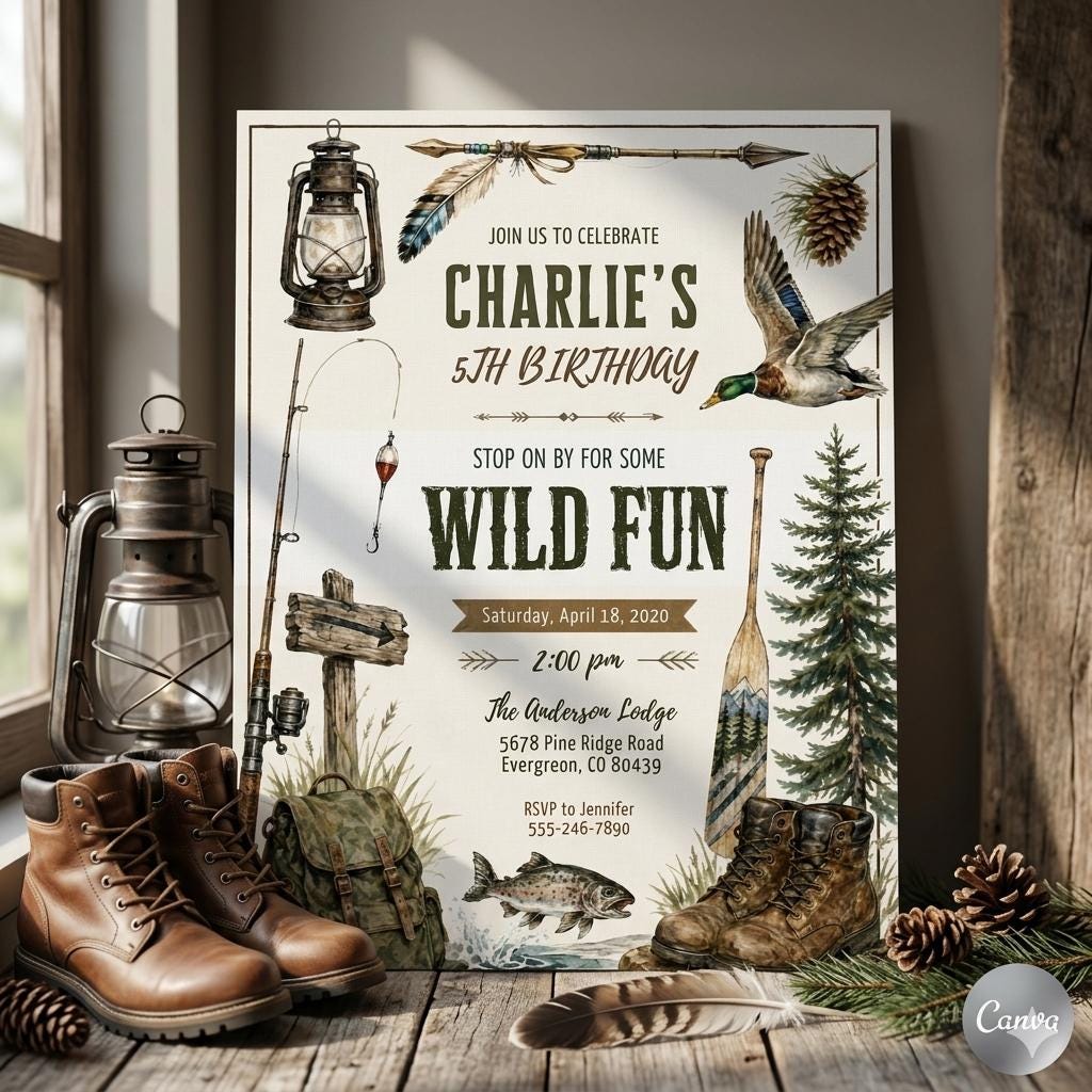Wild Fun Birthday Invitation Template, Hunting Buddies Invitation, Deer Birthday Invitation, Deer Birthday Invite (Digital Download)