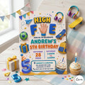 High Five Birthday Invitation Template, Neon 5th Birthday Party Invite, Glow Party Editable Digital Invitation for Kids