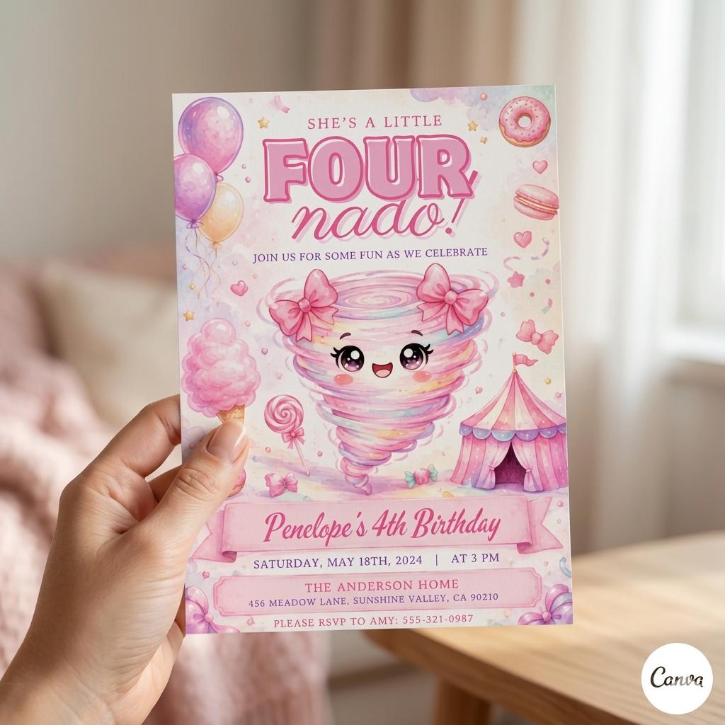 tFourNado 4th Birthday Invitation: Editable Fourth Tornado Party Invite (Digital Download)