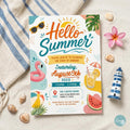 End of School Party Invitation, Hello Summer, Sunshine, Editable Canva Invitation Template