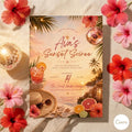 Sunset Soirée Summer Party Invitation, Tropical Party, Pink Citrus, Disco Ball, Editable Canva Template