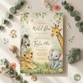 Wild One Baby Shower Invitation: Greenery. Wild one invite, Jungle baby shower Invitation. Zoo Animal Baby Shower Invite (Digital Download)