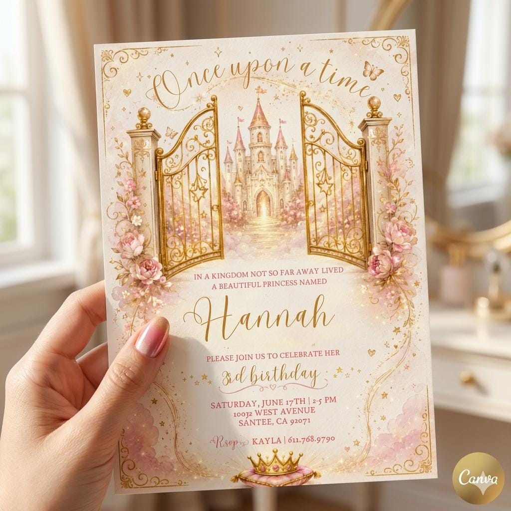 Editable Princess Birthday Invitation Template , rincess party, Birthday Party, Girl Birthday Invitation (Digital Download)