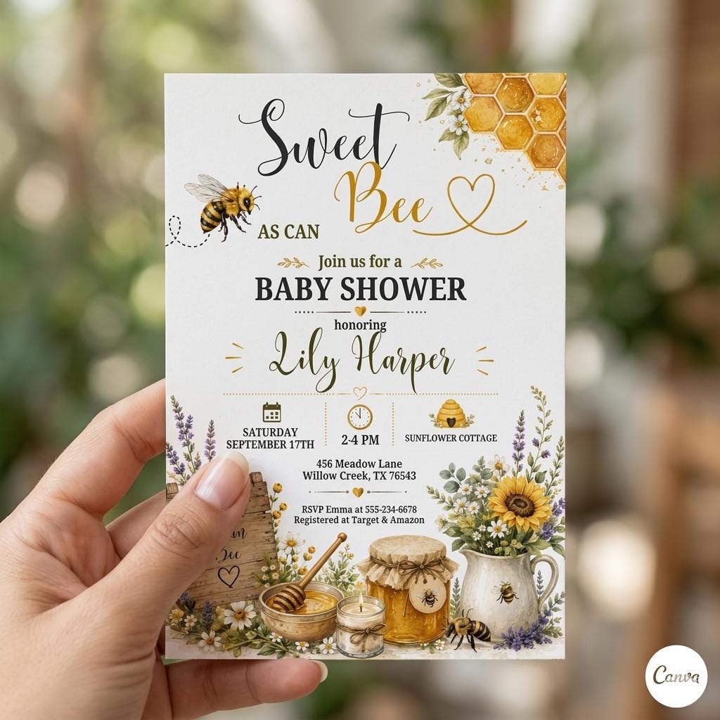 Sweet Bee Baby Shower Invitation Template, Bee Parents to Bee Baby Shower Invitation, Gender Neutral Couples Baby Shower (Digital Download)
