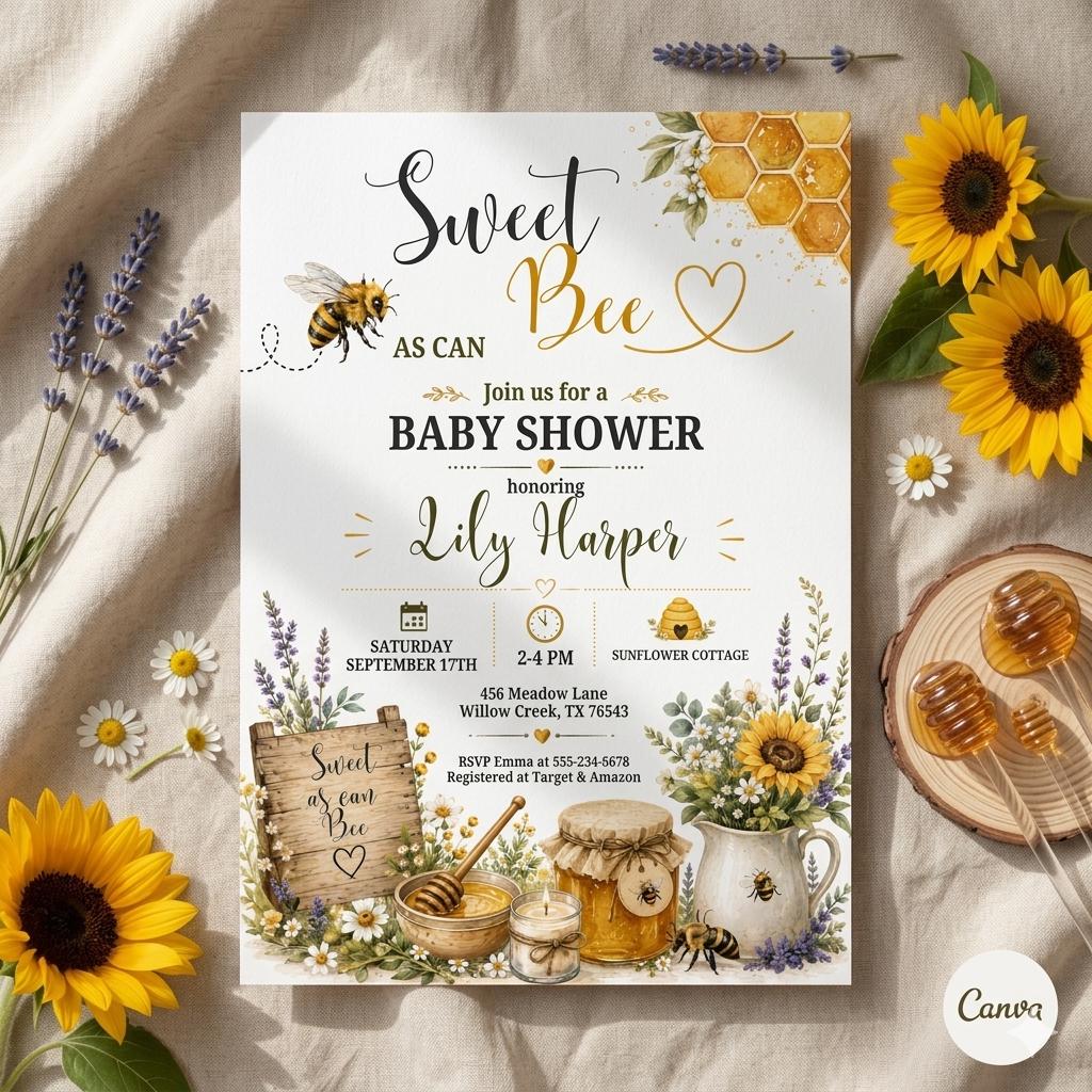 Sweet Bee Baby Shower Invitation Template, Bee Parents to Bee Baby Shower Invitation, Gender Neutral Couples Baby Shower (Digital Download)