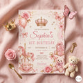 Pink Bow Birthday Invitation, Coquette Girly Party Invite, coquette bow invite, Pink bow 1st birthday invitation, Canva Template