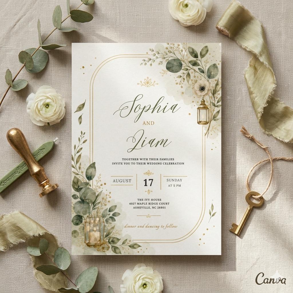 Editable Floral Wedding Invitation Template, Summer Wedding Invite, Elegant Botanical Design, Floral Watercolor Design, Wedding Invitation