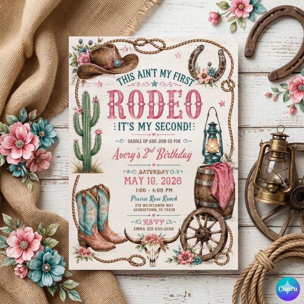 Rodeo Birthday Invitation Template: Western Party Invite (Digital Download)