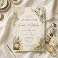 nvitación para Boda en Español para Editar, Elegant White Floral Engagement Ring Spanish Wedding Invitation Editable Wedding Canva Template