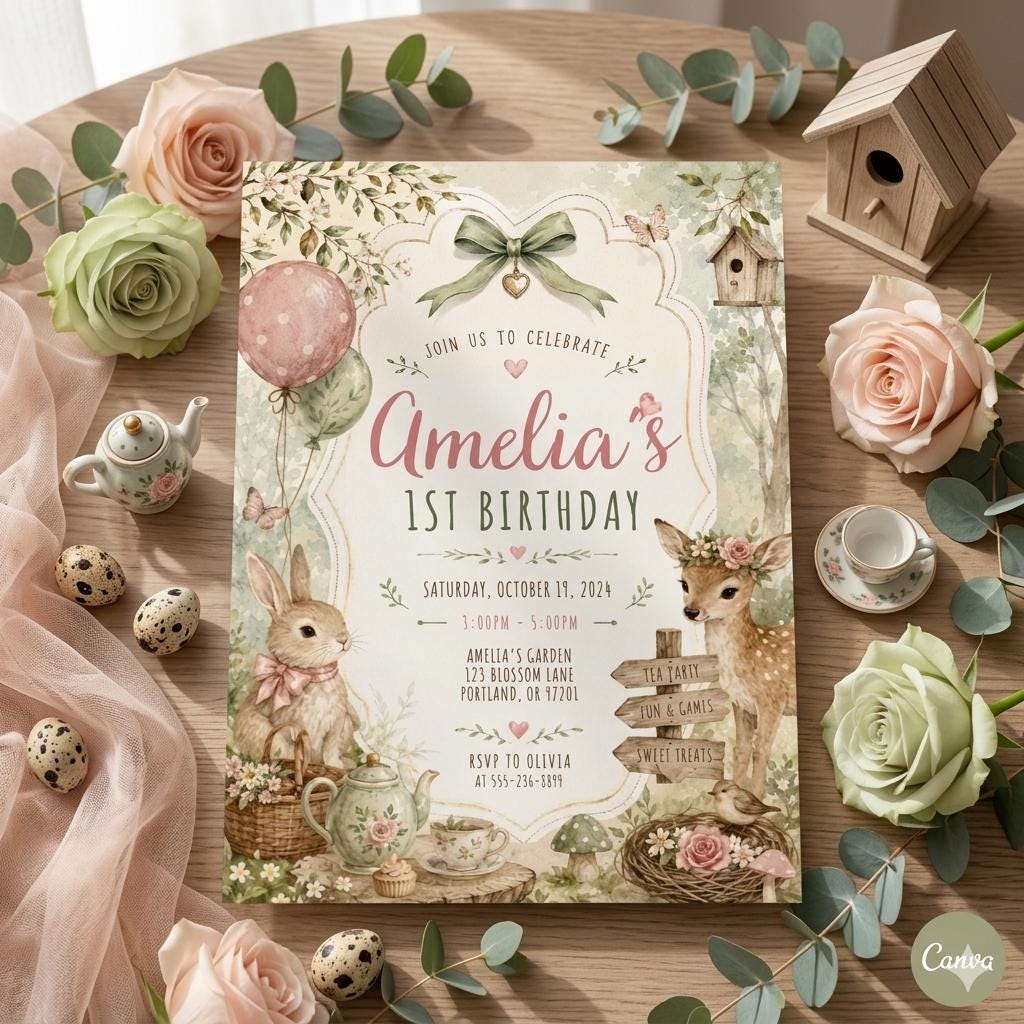 Some Bunny is One Invitation, Pink Bow Rabbit First Birthday Invitation, Coquette Pink Bow Bunny 1st Birthday Invitation, Editable Canva