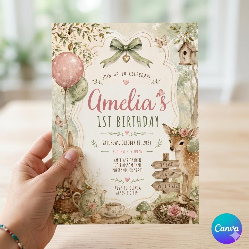 Some Bunny is One Invitation, Pink Bow Rabbit First Birthday Invitation, Coquette Pink Bow Bunny 1st Birthday Invitation, Editable Canva