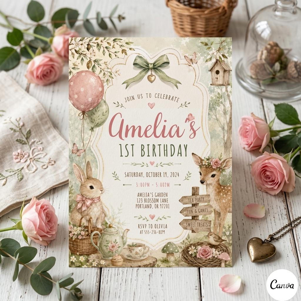 Some Bunny is One Invitation, Pink Bow Rabbit First Birthday Invitation, Coquette Pink Bow Bunny 1st Birthday Invitation, Editable Canva