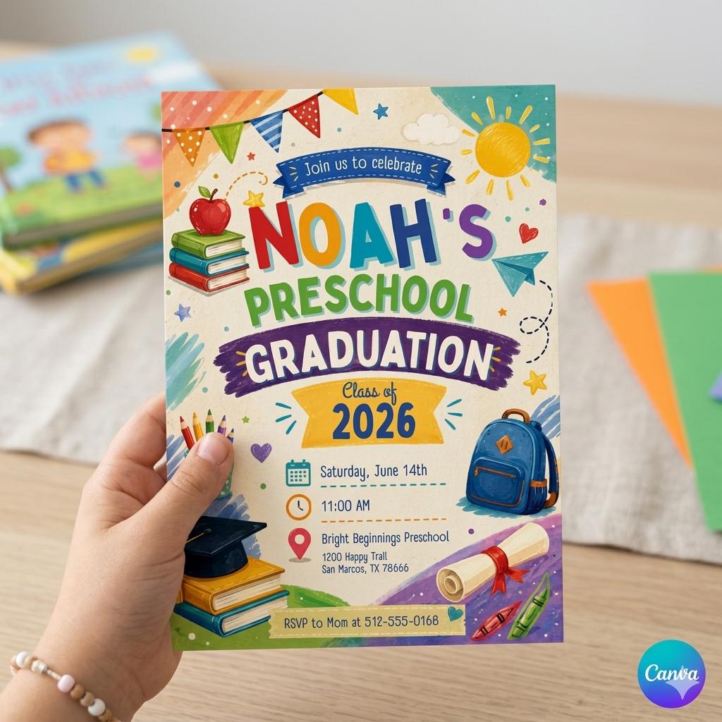 Preschool Graduation Invitation, Pre-K Graduation Invitation, Preschool Graduation Invite Class of 2025 Preschool, Editable Template , A22
