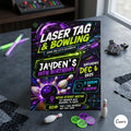 Laser Tag Bowling Birthday Invitation, Neon Laser Tag Invite, Glow Laser Tag Party, Arcade Game Kids, NEON Laser party, Editable Canva