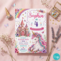 Editable Unicorn Birthday Invitation Magical Pastel Rainbow Unicorn Birthday Party Whimsical Fairytale Unicorn Princess Canva Template