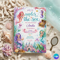 Mermaid Birthday Invitation Girl | Watercolor Mermaid Party Invite | Under the Sea Birthday | Pink Purple Mermaid | Editable Canva Printable