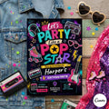 Pop Star Music Birthday Invitation, Pop Star Birthday Party, Neon Glow Party Like A Pop Star Girl Birthday Invite, Editable Canva Template