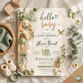 Hello Baby Baby Shower Invitation Floral Baby Invite Baby Shower Boho Flower Arch Invitation Modern Neutral Beige Flowers
