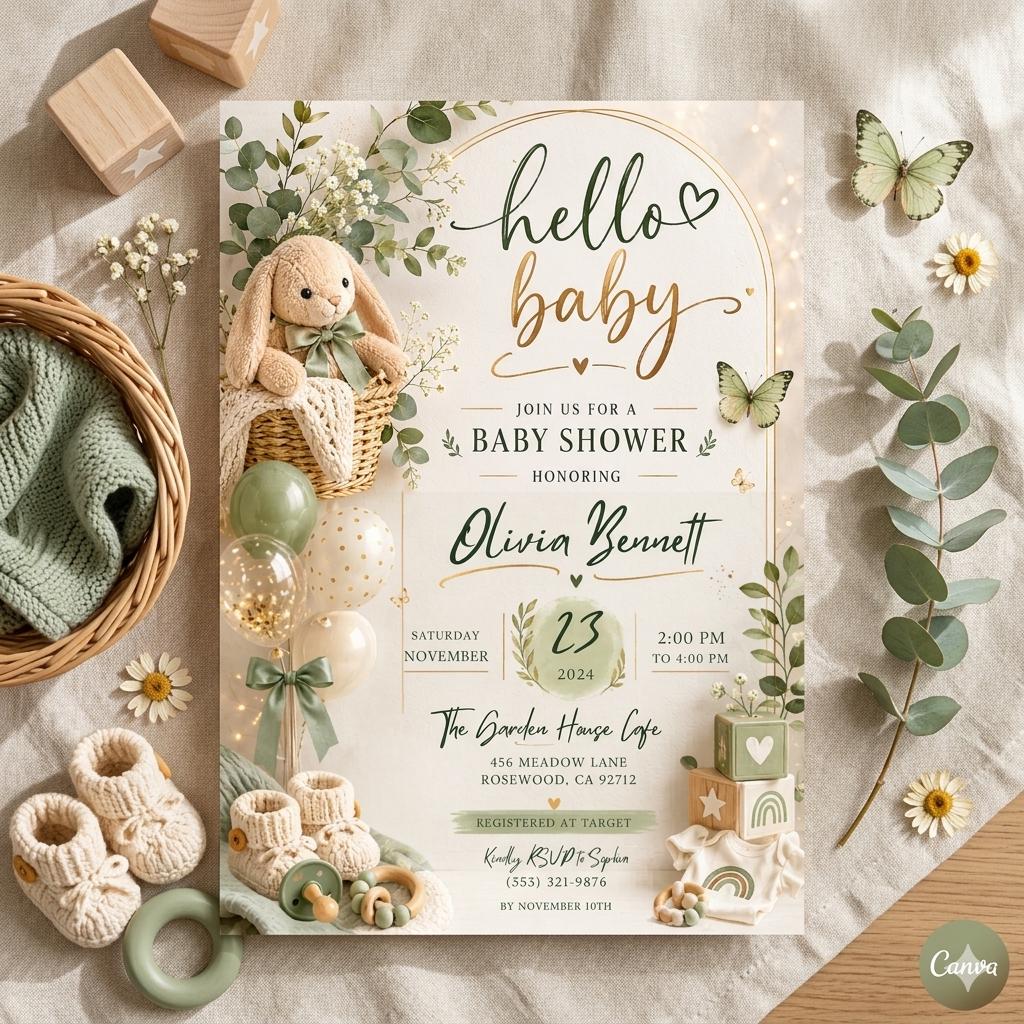 Hello Baby Baby Shower Invitation Floral Baby Invite Baby Shower Boho Flower Arch Invitation Modern Neutral Beige Flowers