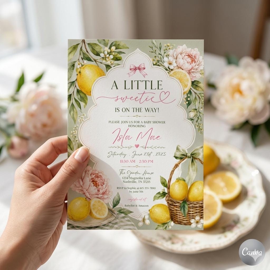 Editable Lemon Baby Shower Invitation Template (Digital Download)
