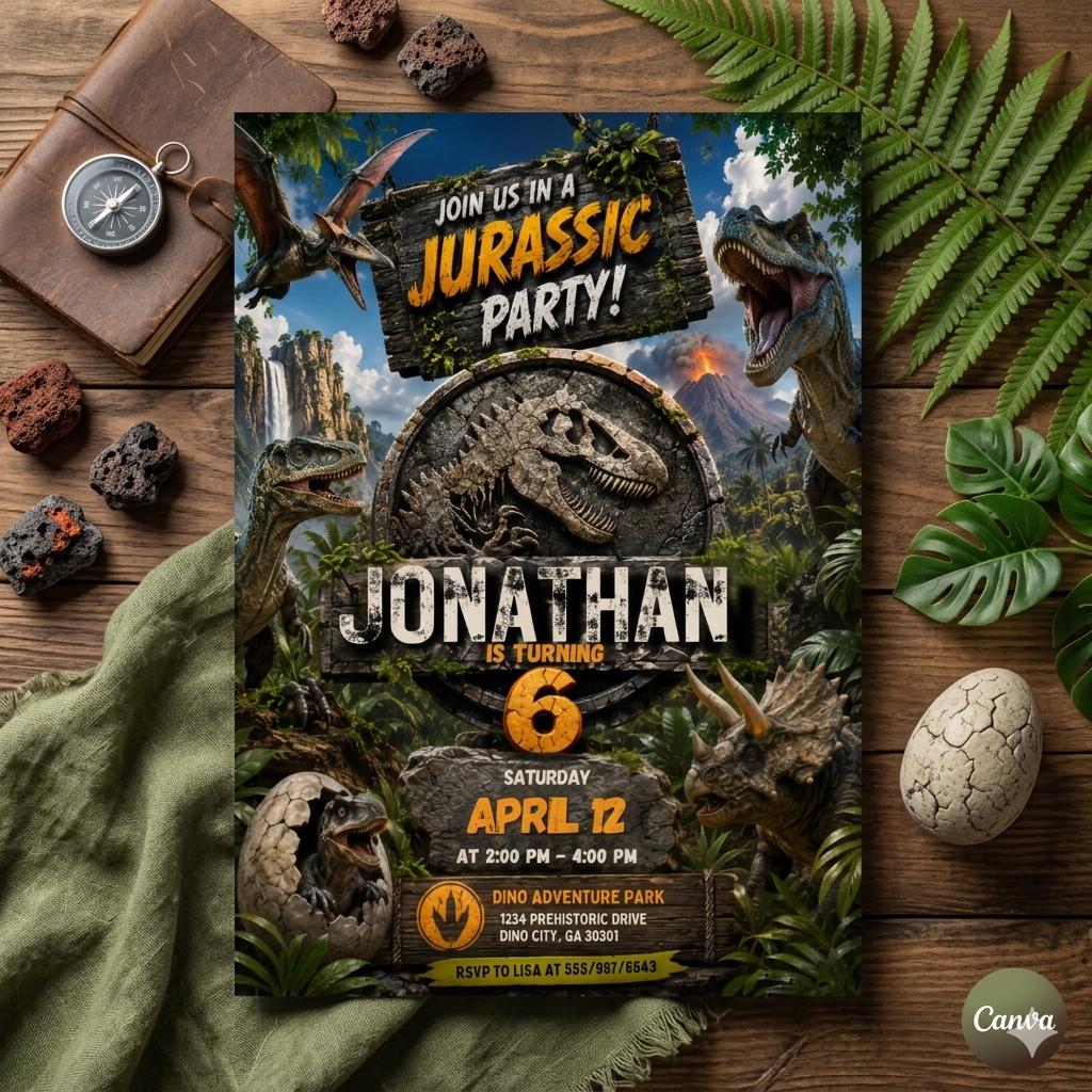 Dinosaur Birthday Party Invitation, Jurassic Park Birthday Invitation Template , T-Rex Dino Invite (Digital Download)