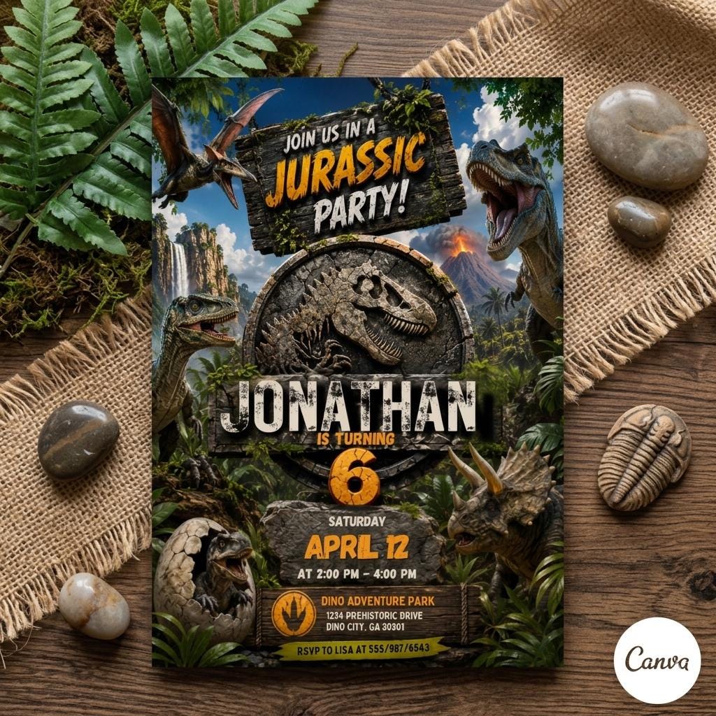 Dinosaur Birthday Party Invitation, Jurassic Park Birthday Invitation Template , T-Rex Dino Invite (Digital Download)