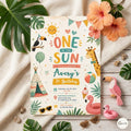 One In The Sun 1st Birthday Pool Party Editable Invitation Summer, Tropical Swimming Splash Pad Party, Editable Canva Invitation Template