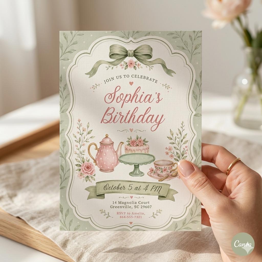 Pink Bow First Birthday Invite, Trendy Coquette Birthday Invite, Girly Birthday Invite, Our Little Wildflower Invite, Vintage Floral