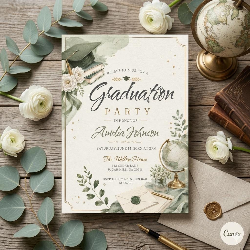 Graduation Party Invitation Template: Floral Grad Party Invite (Digital Download)