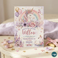 Unicorn Birthday Invitation Template: Magical Castle, Swan, Rainbow Magical Rainbow Party Invite, Pastel Fantasy Birthday (Editable Canva)
