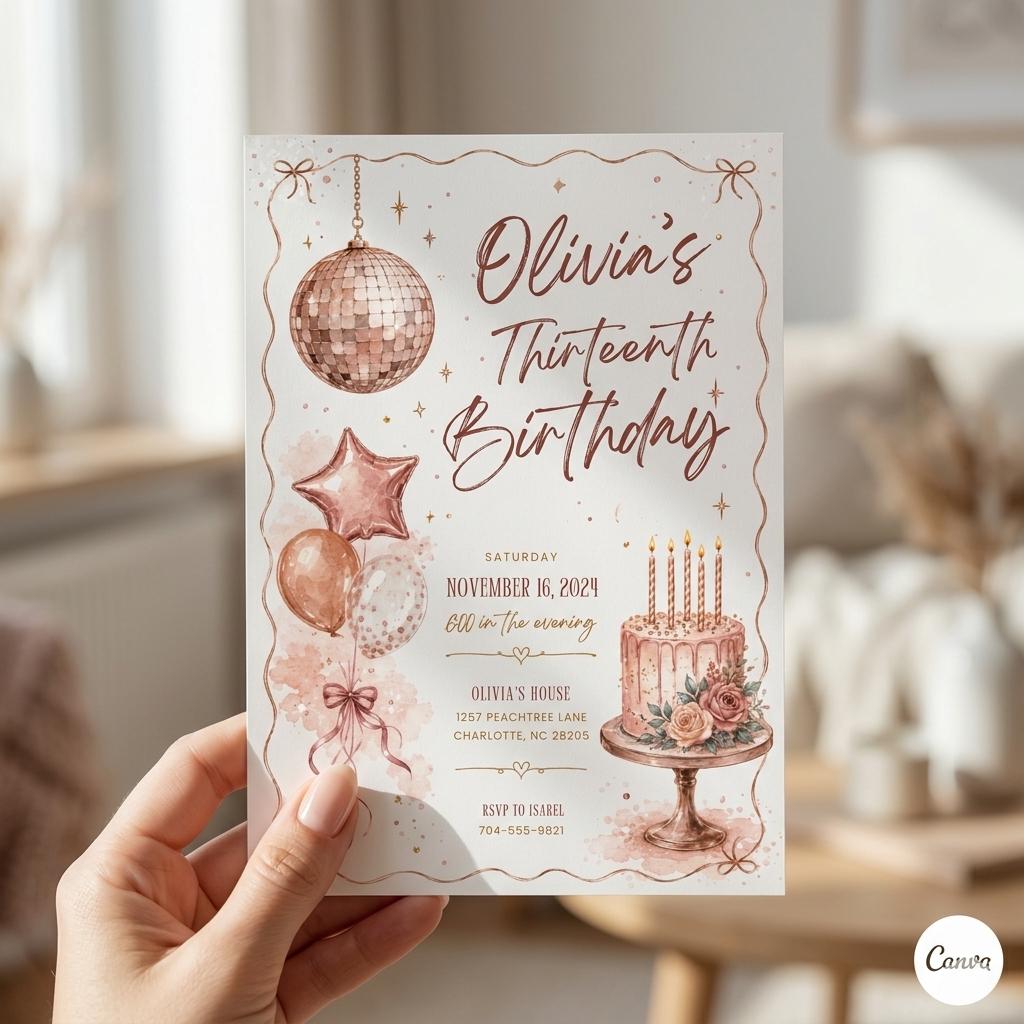 Editable Thirteenth Birthday Invitation Template: 13th Birthday Party Invite , Teen Girl , Blue Birthday Invitation (Digital Download)