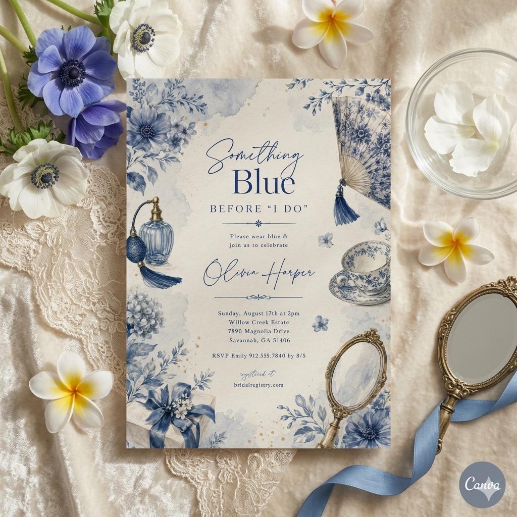 Something Blue Before , Do Bridal Shower Invitation , Blue Floral Bridal Shower Invite , digital Digital