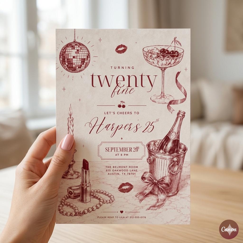 Turning Twenty Fine Birthday Invitation Template , 25th Birthday Invite ,Birthday Invitation ,Twenty Fine Birthday Party (Digital Download)