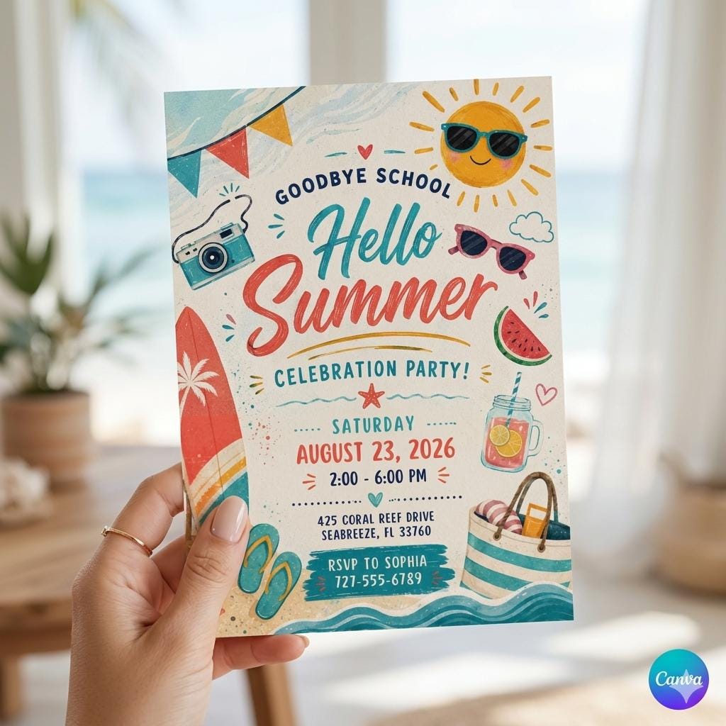Hello Summer Celebration Party Invitation (Digital Download)