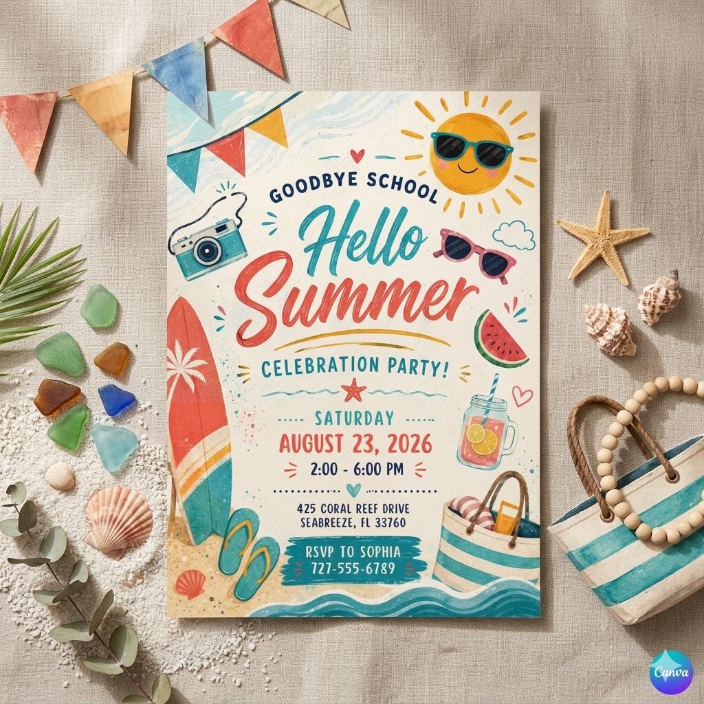 Hello Summer Celebration Party Invitation (Digital Download)