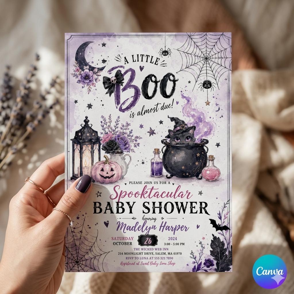 Editable Halloween Baby Shower Invitation: Little Boo Girl Sprinkle Template (Digital Download)