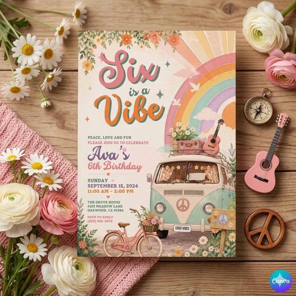 Groovy 5th Birthday Invitation: Editable Five Is A Vibe Checkered Smile Face Invite , Emoji Invitation Hippie Disco Party (Digital Download)